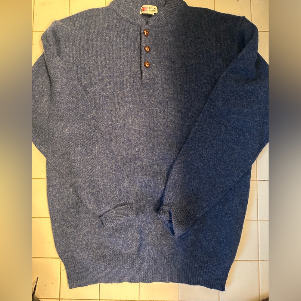 Royal Scott Wool Men's Cozy Blue Button-Up Sweater vintage